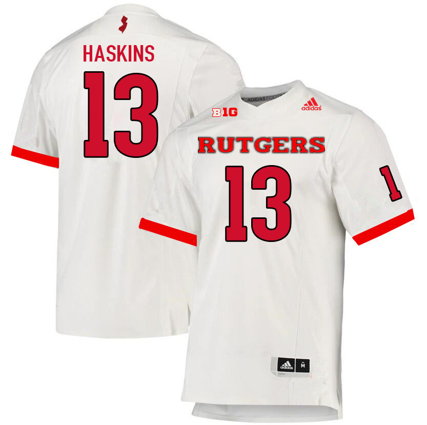 Men #13 Jovani Haskins Rutgers Scarlet Knights College Football Jerseys Sale-White